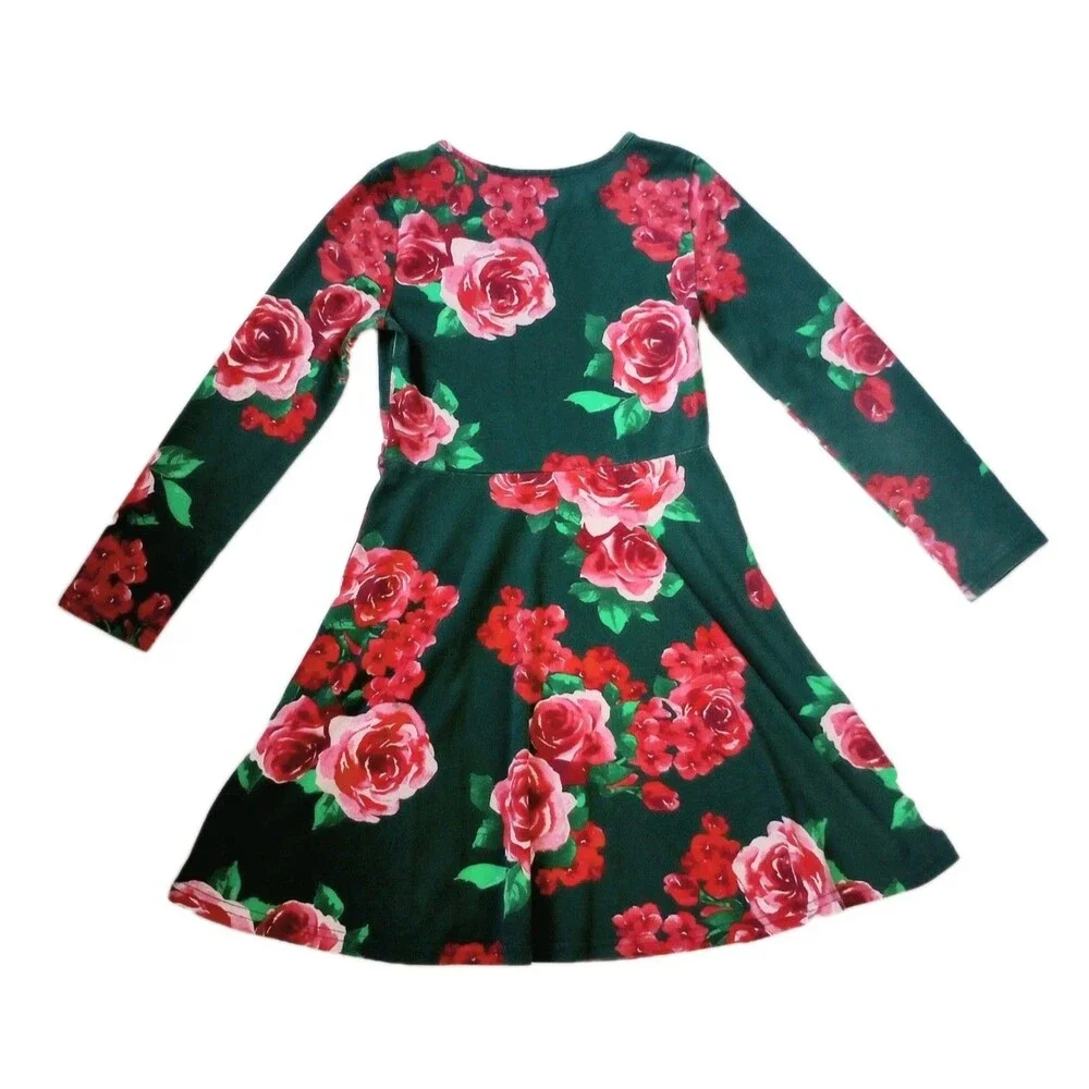 Childrens Place Long Sleeve Green Floral Dress sz M 7/8 Girls Pink RoseValentine